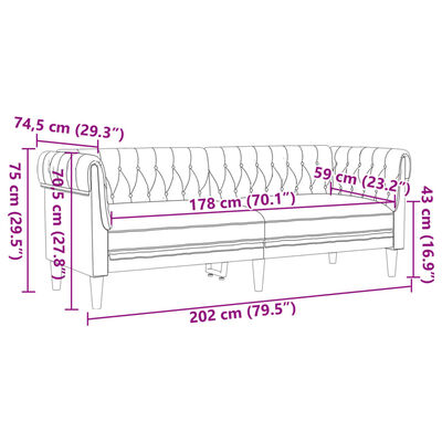 vidaXL Trivietė chesterfield sofa, rudos spalvos, audinys