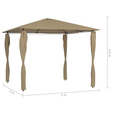 vidaXL Pavėsinė su stulpų uždangalais, taupe, 3x3x2,6m, 160g/m²