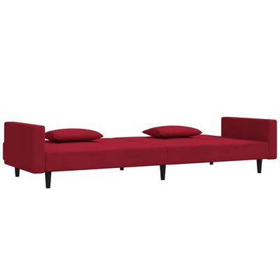 vidaXL Dvivietė sofa-lova su dvejomis pagalvėmis, vyno, aksomas