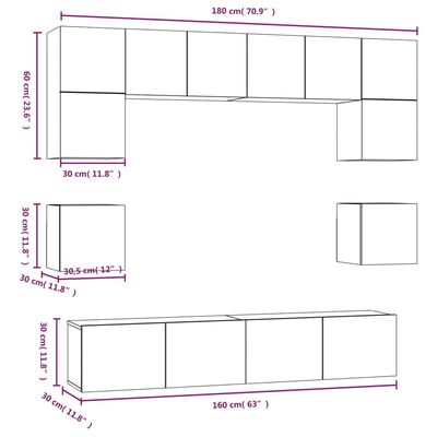 vidaXL Televizoriaus spintelių komplektas, 8 dalių, baltas, mediena