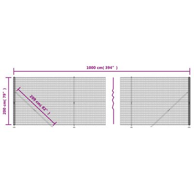 vidaXL Vielinė tinklinė tvora su flanšais, žalios spalvos, 2x10m