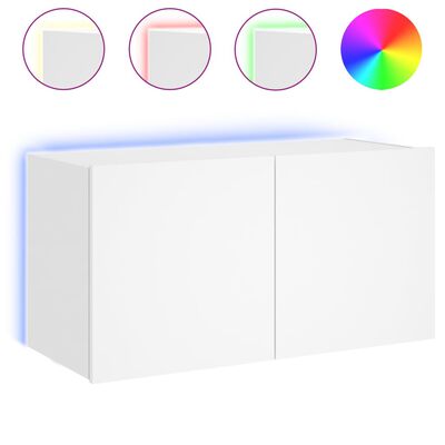 vidaXL Sieninė TV spintelė su LED lemputėmis, balta, 80x35x41cm