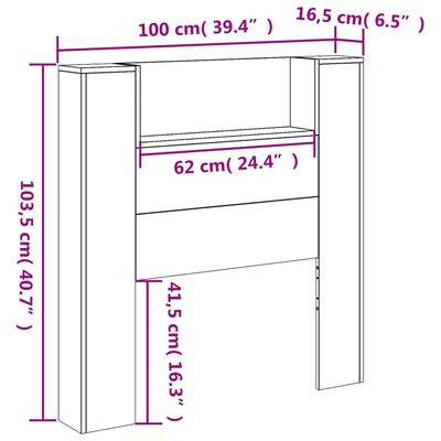 vidaXL Galvūgalis-spintelė su LED, juodos spalvos, 100x16,5x103,5cm