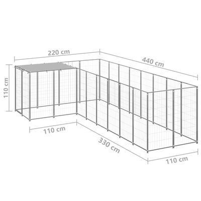 vidaXL Voljeras šunims, sidabrinės spalvos, 6,05 m², plienas