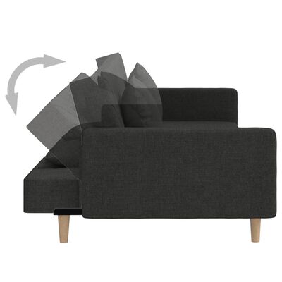 vidaXL Dvivietė sofa-lova su dvejomis pagalvėmis, juoda, audinys