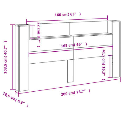 vidaXL Galvūgalis-spintelė su LED, juodos spalvos, 200x16,5x103,5cm