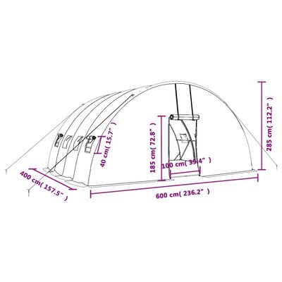 vidaXL Šiltnamis su plieno rėmu, žalios spalvos, 6x4x2,85m, 24m²