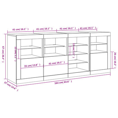 vidaXL Šoninė spintelė su LED lemputėmis, baltos spalvos, 164x37x67cm