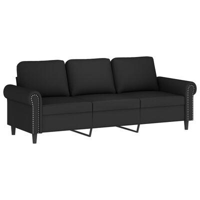 vidaXL Trivietė sofa su pagalvėlėmis, juodos spalvos, 180cm, aksomas