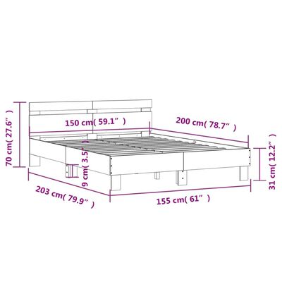 vidaXL Lovos rėmas su galvūgaliu ir LED, juodos spalvos, 150x200cm