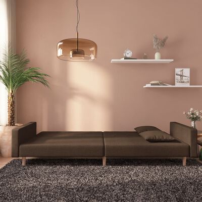 vidaXL Dvivietė sofa-lova dvejomis pagalvėmis, rudos spalvos, audinys