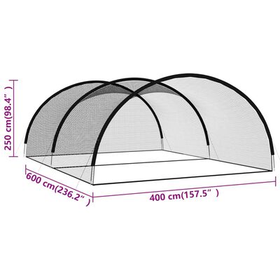 vidaXL Beisbolo mušimo tinklas, juodas, 600x400x250cm, poliesteris