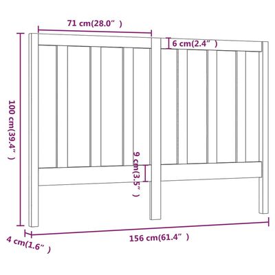 vidaXL Lovos galvūgalis, pilkas, 156x4x100cm, pušies medienos masyvas