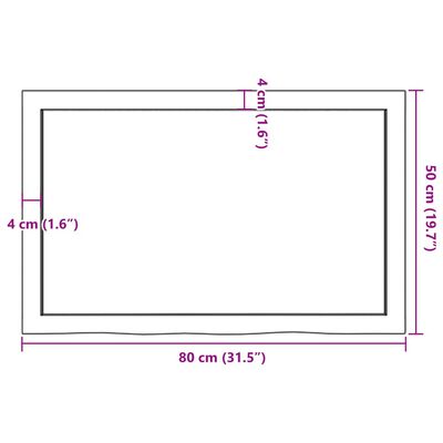 vidaXL Stalviršis, 80x50x(2-4)cm, neapdorotas ąžuolo medienos masyvas