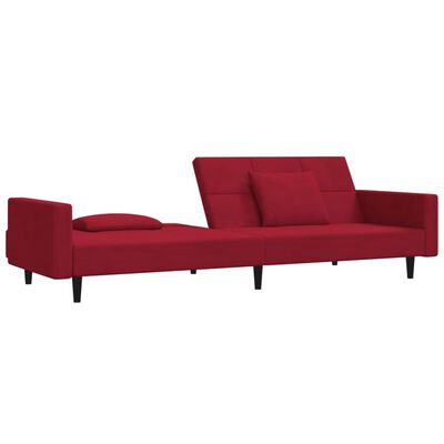 vidaXL Dvivietė sofa-lova su dvejomis pagalvėmis, vyno, aksomas