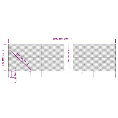 vidaXL Tinklinė tvora su smaigais, sidabrinės spalvos, 1,8x10m