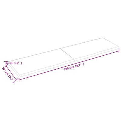 vidaXL Vonios kambario stalviršis, 200x50x(2-4) cm, medienos masyvas