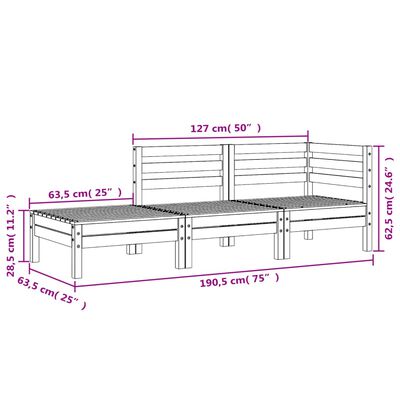 vidaXL Trivietė sodo sofa, douglas eglės medienos masyvas