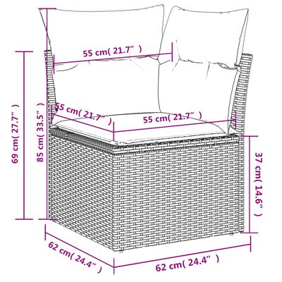 vidaXL Sodo komplektas su pagalvėlėmis, 11 dalių, rudas, poliratanas