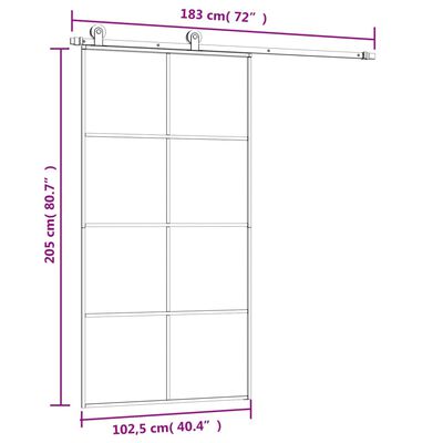 vidaXL Stumdomos durys su įrangos rinkiniu, 102,5x205cm, ESG/aliuminis
