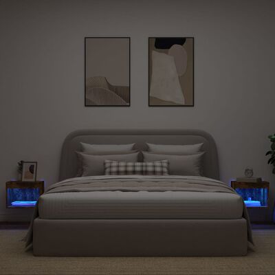 vidaXL Sieninės naktinės spintelės su LED, 2vnt., dūminio ąžuolo