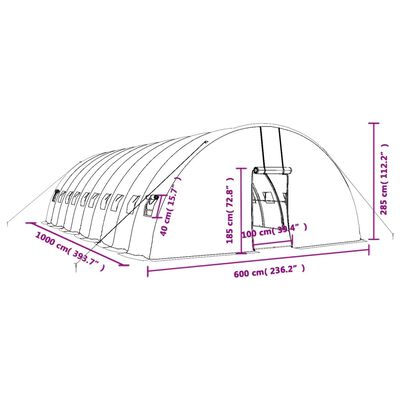 vidaXL Šiltnamis su plieno rėmu, žalios spalvos, 10x6x2,85m, 60m²