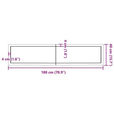 vidaXL Vonios stalviršis, tamsiai rudas, 180x40x(2-4)cm, mediena