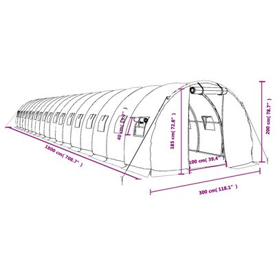 vidaXL Šiltnamis su plieno rėmu, žalios spalvos, 18x3x2m, 54m²