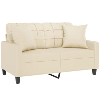 vidaXL Dvivietė sofa su pagalvėlėmis, kreminė, 120cm, dirbtinė oda