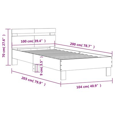 vidaXL Lovos rėmas su galvūgaliu, dūminio ąžuolo, 100x200cm, mediena