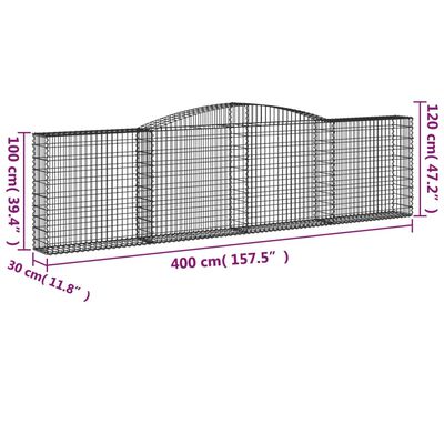 vidaXL Išlenkti gabiono krepšiai, 6vnt., 400x30x100/120cm, geležis