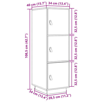 vidaXL Komoda, medaus ruda, 34x40x108,5cm, pušies medienos masyvas