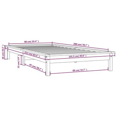 vidaXL Lovos rėmas, medaus rudas, 90x200cm, pušies medienos masyvas