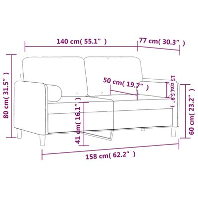 vidaXL Dvivietė sofa su pagalvėlėmis, šviesiai pilka, 140cm, aksomas