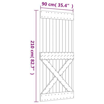 vidaXL Stumdomos durys su įrangos rinkiniu, 90x210cm, pušies masyvas