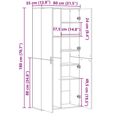 vidaXL Komoda, baltos spalvos, 80x35x180cm, apdirbta mediena