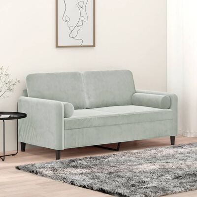 vidaXL Dvivietė sofa su pagalvėlėmis, šviesiai pilka, 140cm, aksomas