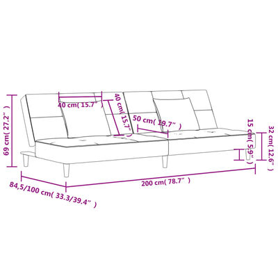 vidaXL Dvivietė sofa-lova su dvejomis pagalvėmis, kreminė, aksomas