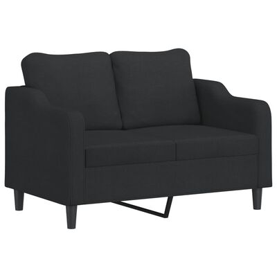 vidaXL Dvivietė sofa su pagalvėlėmis, juodos spalvos, 120cm, audinys