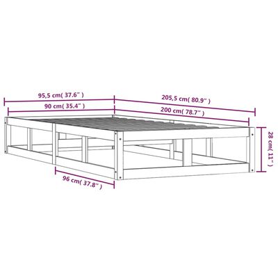 vidaXL Lovos rėmas, juodos spalvos, 90x200cm, medienos masyvas