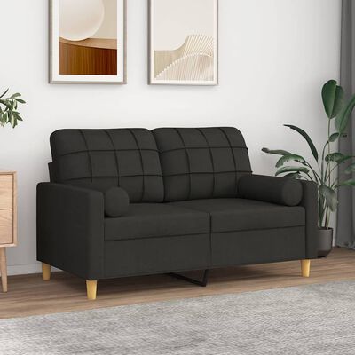 vidaXL Dvivietė sofa su pagalvėlėmis, juodos spalvos, 120cm, audinys