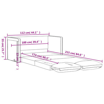 vidaXL Grindų sofa-lova, 2-1, mėlynos spalvos, 112x174x55cm, audinys