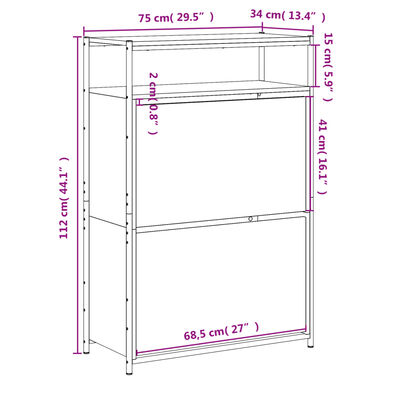 vidaXL Spintelė batams, juodos spalvos, 75x34x112cm, apdirbta mediena