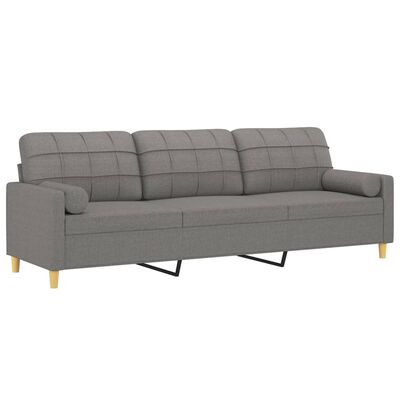 vidaXL Trivietė sofa su pagalvėmis, tamsiai pilka, 210cm, audinys