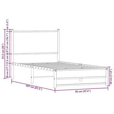 vidaXL Lovos rėmas su galvūgaliu, rudas ąžuolo, 90x200cm, metalas