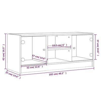 vidaXL TV spintelė su stiklinėmis durelėmis, balta, 102x37x42cm