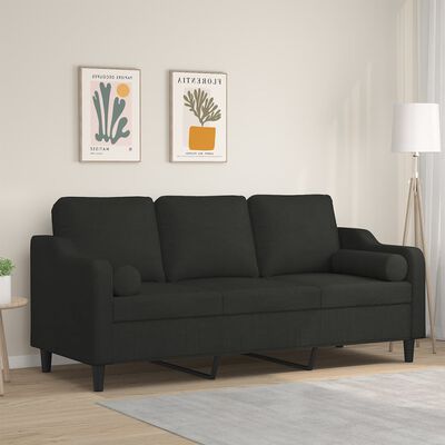 vidaXL Trivietė sofa su pagalvėlėmis, juodos spalvos, 180cm, audinys