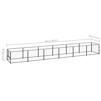 vidaXL Voljeras šunims, juodos spalvos, 6m², plienas