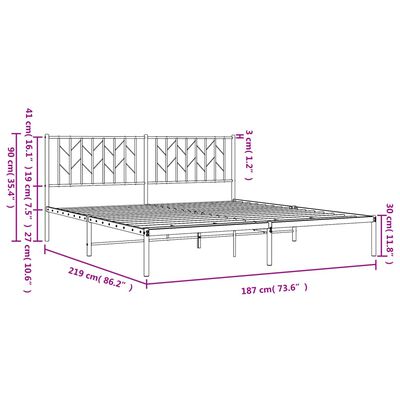 vidaXL Metalinis lovos rėmas su galvūgaliu, juodos spalvos, 183x213cm