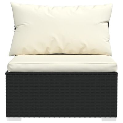 vidaXL Vidurinė sodo sofos dalis su pagalvėlėmis, juoda, poliratanas